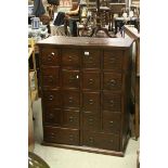 Hardwood Multi-Drawer Chest of Eighteen Small Drawers with Ring Handles, 92cms wide x 112cms high