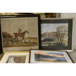 Five framed & glazed Pictures to include an Oil Landscape with Colourful Sky, Watercolour of a Quee