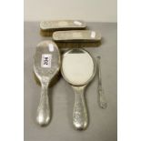 Five piece vintage Hallmarked Silver Dressing table Brush set to include hand Mirror & Button hook