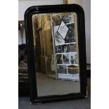 Large 19th century French Mirror with Black Painted Frame, 141cms x 86cms