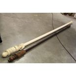 Large Cream Painted Wooden Curtain Pole and Rings, approx. 220cms long together with another