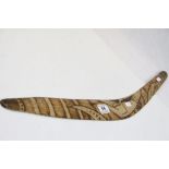 Australian wooden Boomerang with Poker type burnt decoration, marked to verso "Made by Australian