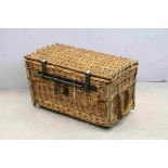 Vintage Wicker Basket with Iron Mounts and Rope Handles, marked to base ' Frank Cobbett & Sons