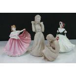 Two Royal Doulton figures Elaine & Christmas Day 2000 pretty ladies together with two bisque