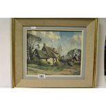 Vintage Framed Oil on board of a Cottage, signed bottom left, image approx 29 x 24cm