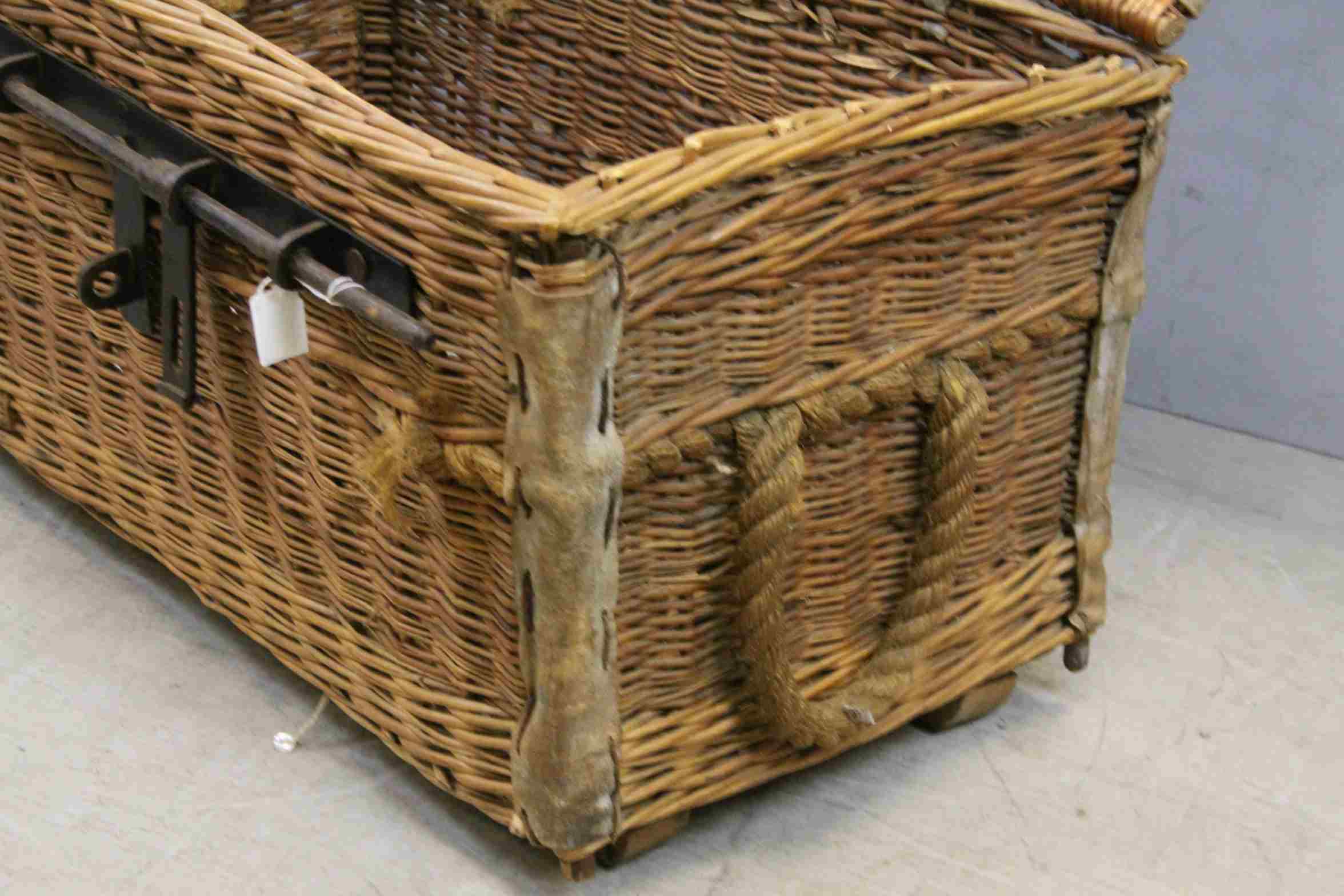 Vintage Wicker Basket with Iron Mounts and Rope Handles, marked to base ' Frank Cobbett & Sons - Image 3 of 3