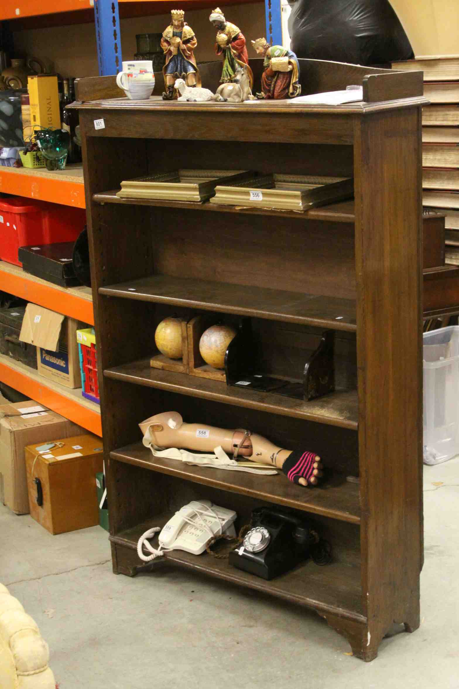 Early 20th century Oak Open Front Bookcase with Five Adjustable Shelves, 102cms wide x 155cms high