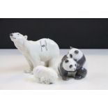 Three Royal Copenhagen ceramic Animals to include; Polar Bear, engraved "NN" to foot, pair of Pandas
