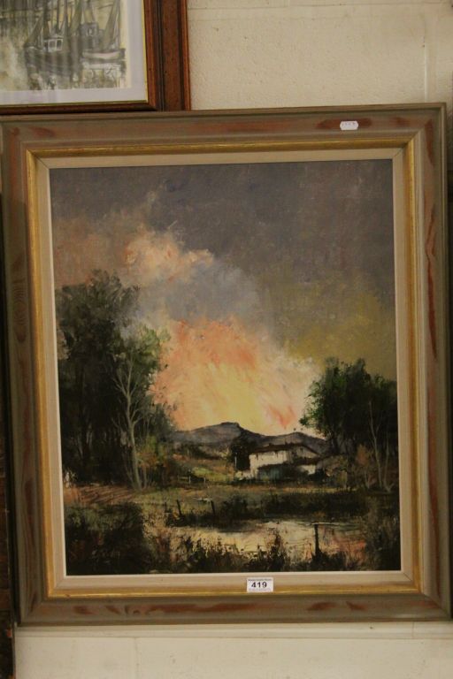 M Garden oil on canvas Rural homestead scene signed dimensions 62 x 51 cm.