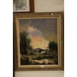 M Garden oil on canvas Rural homestead scene signed dimensions 62 x 51 cm.