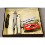 Collection of vintage Penknives to include a large Silver & Mother of Pearl folding Fruit knife