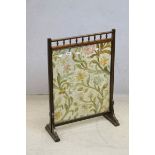 Late Victorian Firescreen with Floral Needlework Panel, 54cms wide x 76cms high