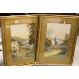 F Walters a pair of early 20th century gilt framed watercolours of rural scenes with figures