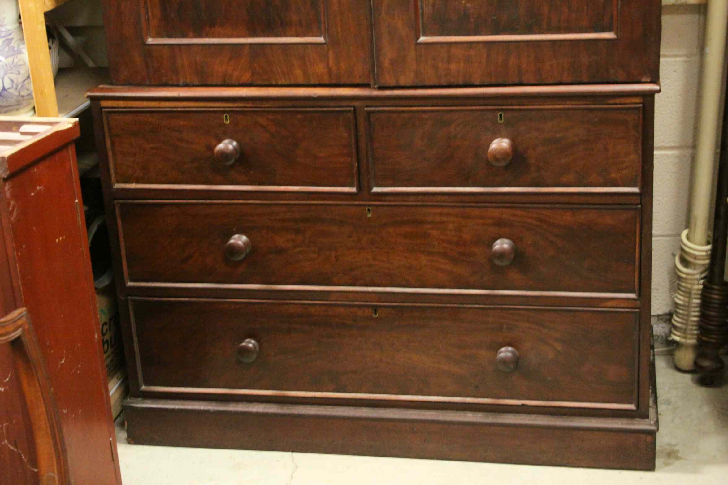 George III Mahogany Linen Press, the upper section with Twin Panel Doors opening to reveal to - Image 2 of 3