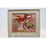 Framed Abstract Oil on canvas of a Bullfight, signed "Risse", image approx 39 x 31cm