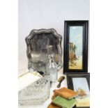 Box of mixed collectables to include a pair of framed & glazed Watercolours of Middle Eastern