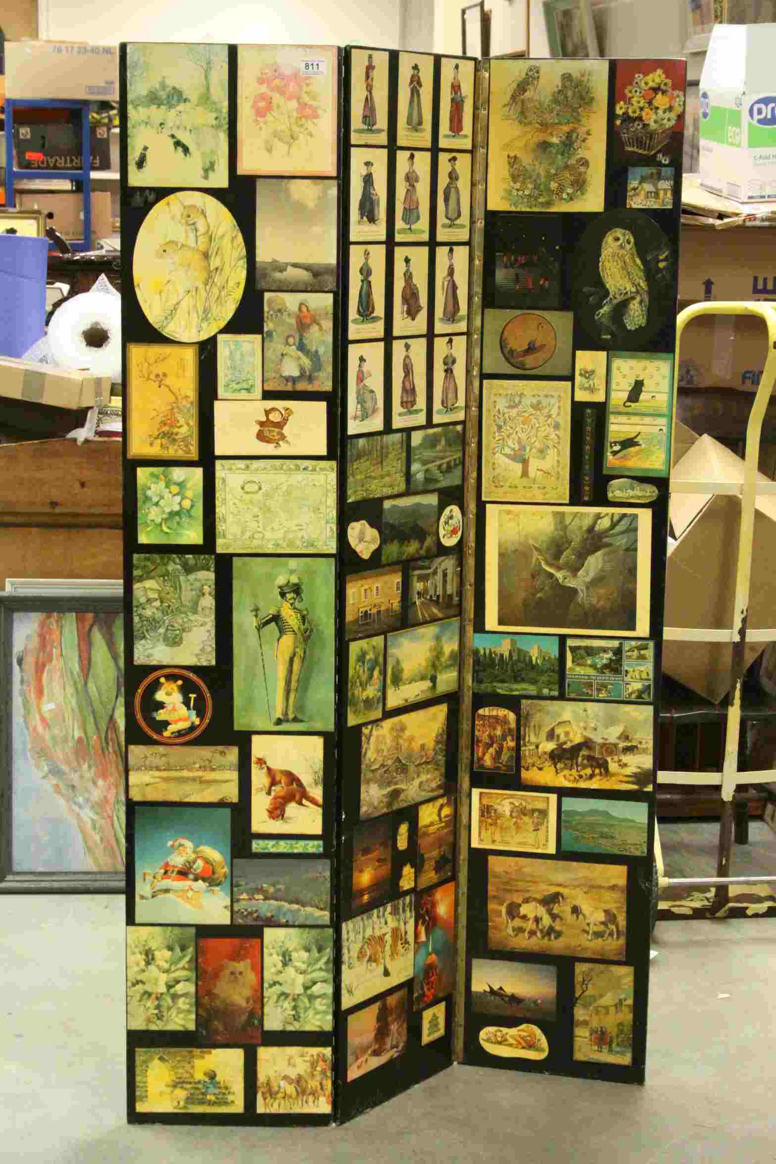 Vintage Decoupage Style Three Fold Screen, 173cms high