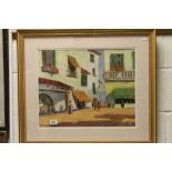 Halley 20th C gilt framed oil painting Italian town view with figures, signed
