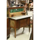Late Victorian Oak Washstand with Green Tiled Back and Slate Top, 92cms wide x 115cms high