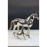 Contemporary polished steel horse and foal figures