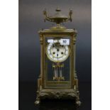 19th Century French Gilt Brass & bevelled Glass Mantle Clock with Mercury pendulum and Hooves design