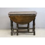Antique Oak Gate-Leg Table raised on Turned Baluster and Block Supports, 91cms long