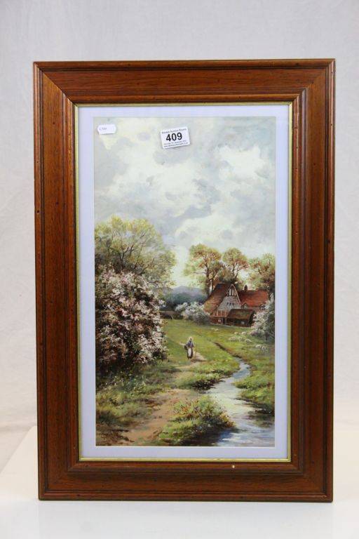 Framed & glazed Oil on board of a Village scene, signed G Webb 1919 and measuring approx 46 x 25cm