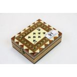 Wooden Playing Card Box with Tunbridge Ware Style and Eight of Clubs Card decoration to Lid