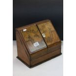 Vintage Wooden Stationery box in mixed woods with Ivory Escutcheon, measures approx 30 x 24.5 x 17.