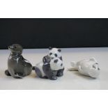 Three Royal Copenhagen ceramic Animals to include; Seal scratching it's ear number 327 (damaged),