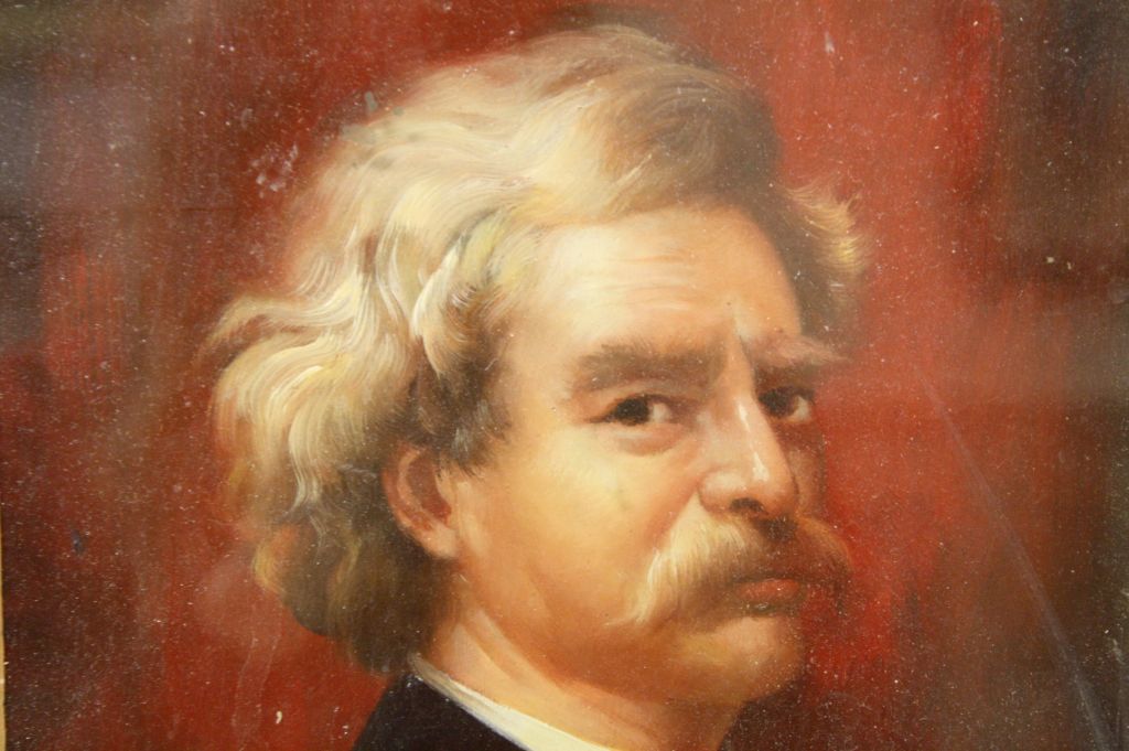 Framed oil painting portrait of American author Mark Twain - Image 2 of 3