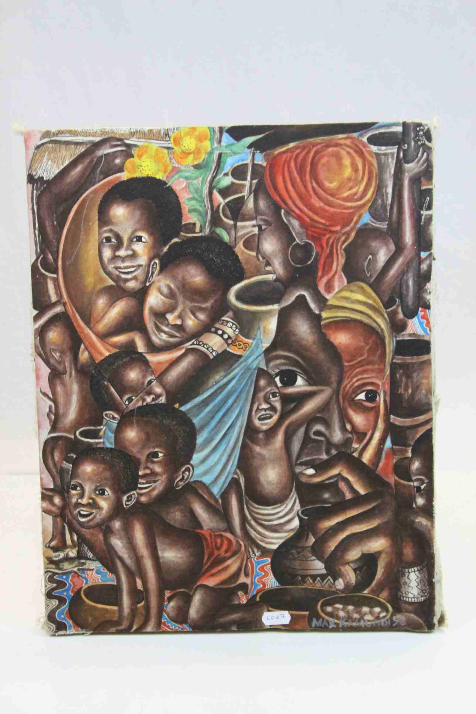 Max Kamundi contemporary oil on canvas african figures titled A LOVING FAMILY dimensions 45 x 35.