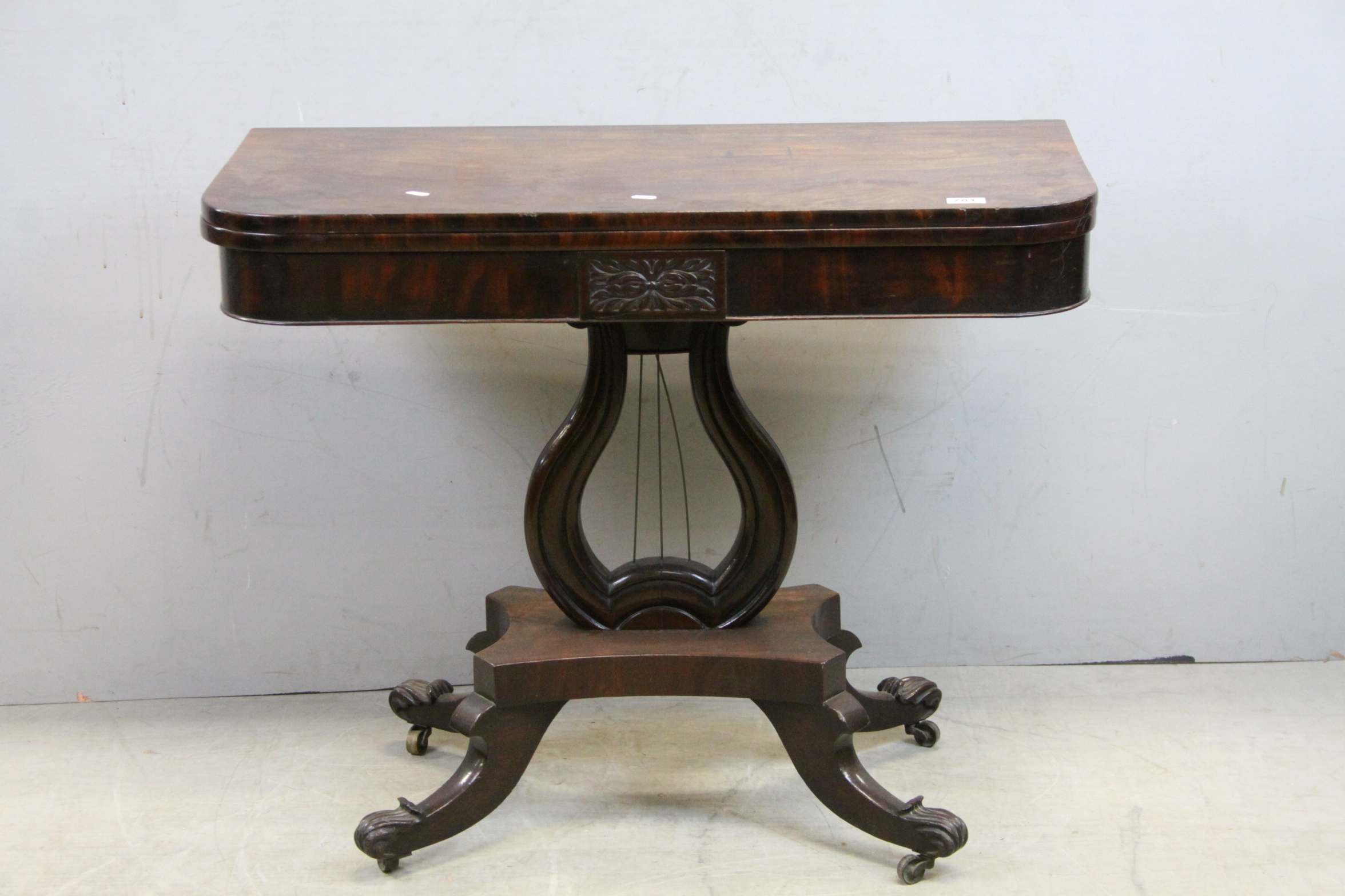 Regency Mahogany Tea Table on a Lyre Support and Swept Legs, 90cms wide