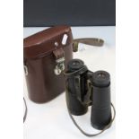 Leather cased vintage pair of Carl Zeiss Jena Binoculars, marked "DDR 5458717"