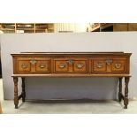 18th century Oak and Mahogany Crossbanded Low Dresser, the moulded rectangular top above panelled
