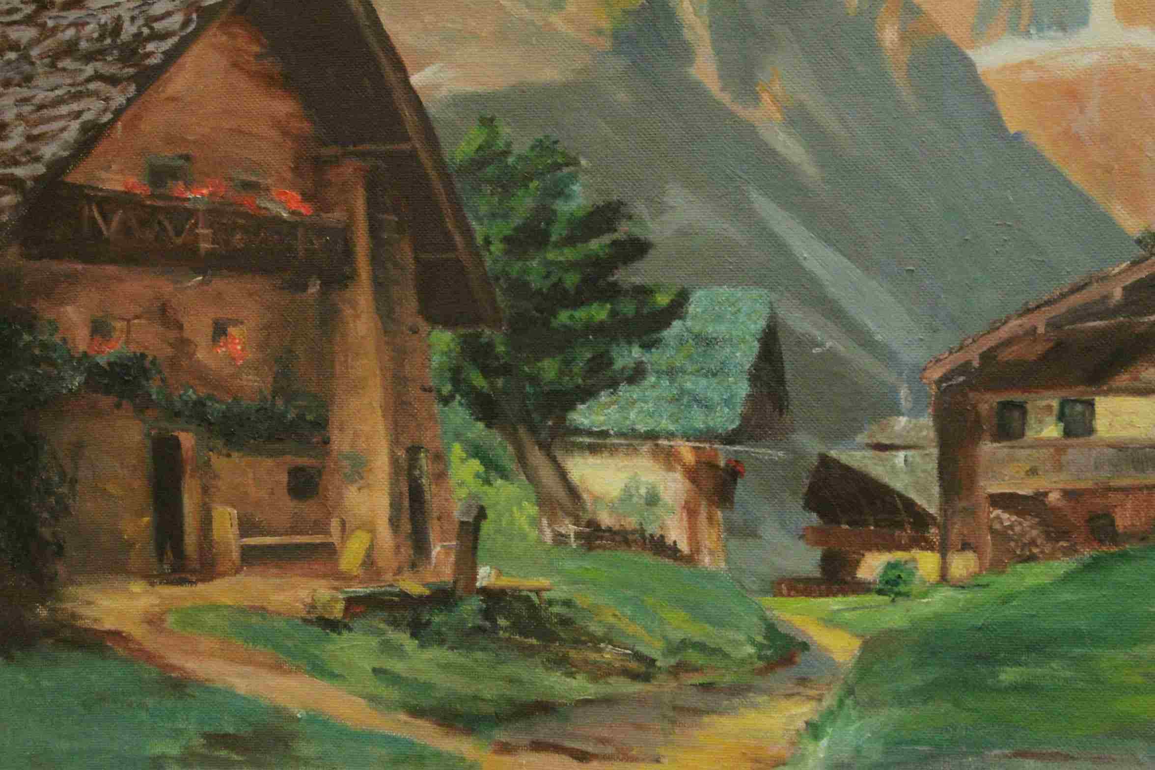 W Hogsen oil on board a view of an alpine village with mountains beyond - Image 3 of 3