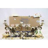 A box of ceramics to include pair of 19th century continental ceramic figurative candlesticks