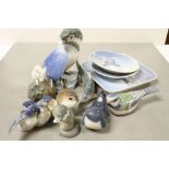 Box of mixed Royal Copenhagen ceramics to include; Birds, Fish & dishes etc, largest Bird with