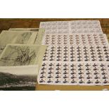 Three Sheets of Stamps including a Sheet of 50 London 1980 50p Stamps, Sheet of 99 George Elliot The