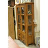 Modern Oak Glass Fronted Display Cabinet with Drawers Below, 98cms wide x 184cms high