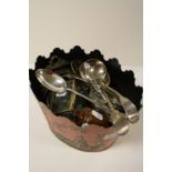Oriental theme metal planter with a mix of vintage Silver plate & other collectables to include