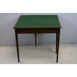 19th century Mahogany Fold-over Card Table with Cross-Banded Top, Green Baize Playing Surface and