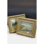 Pair of gilt framed oil paintings of coastal scenes