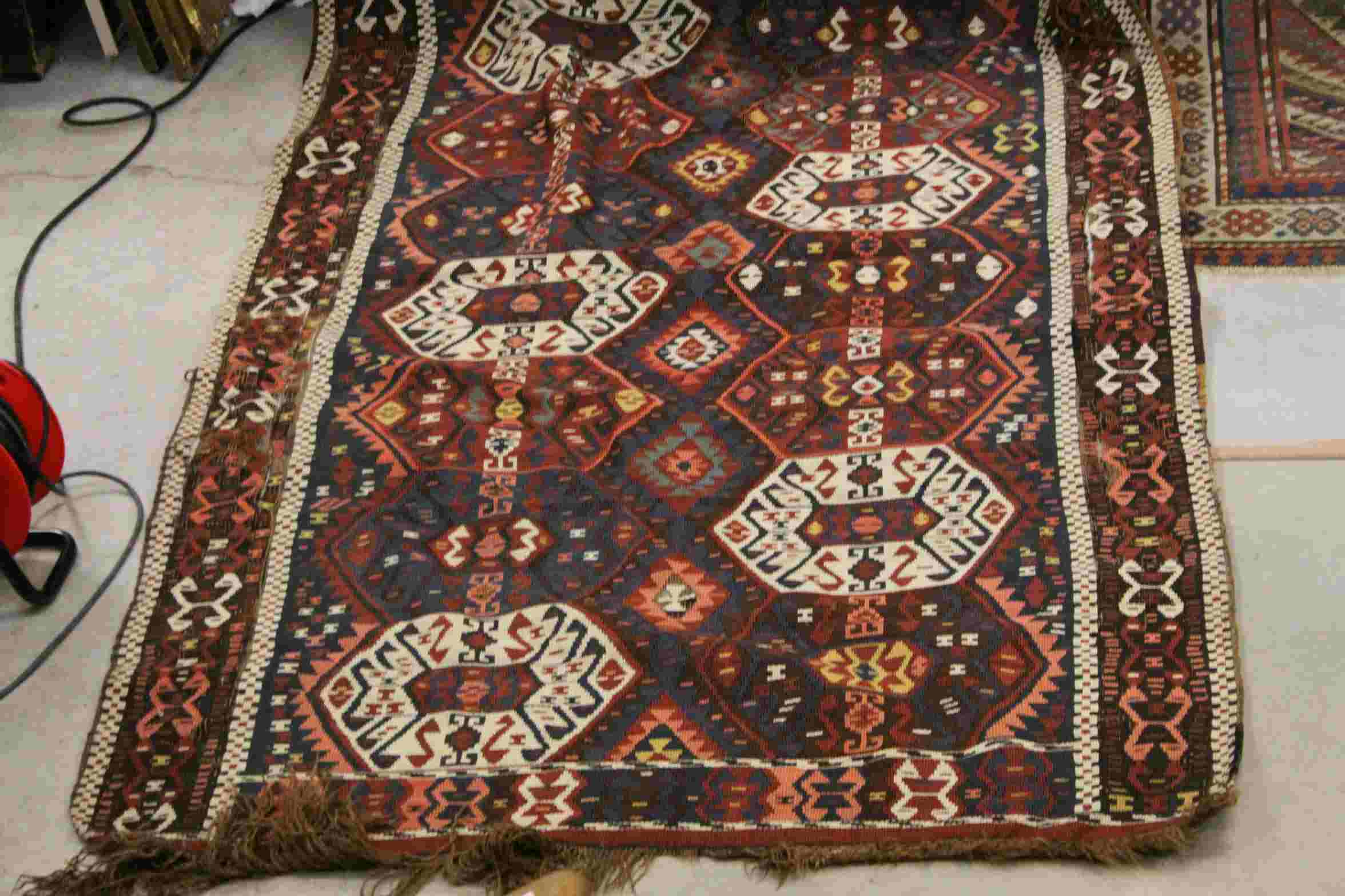 Eastern Red and Blue Ground Rug 300cms x 125cms together with another Rug 182cms x 86cms - Image 3 of 9