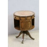 Mahogany Drum Table with Leather Inset Top, raised on a Column Support with Four Splay Legs