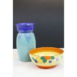 An Art Deco Edna Best fruit patterned bowl and blue ground 20th century vase