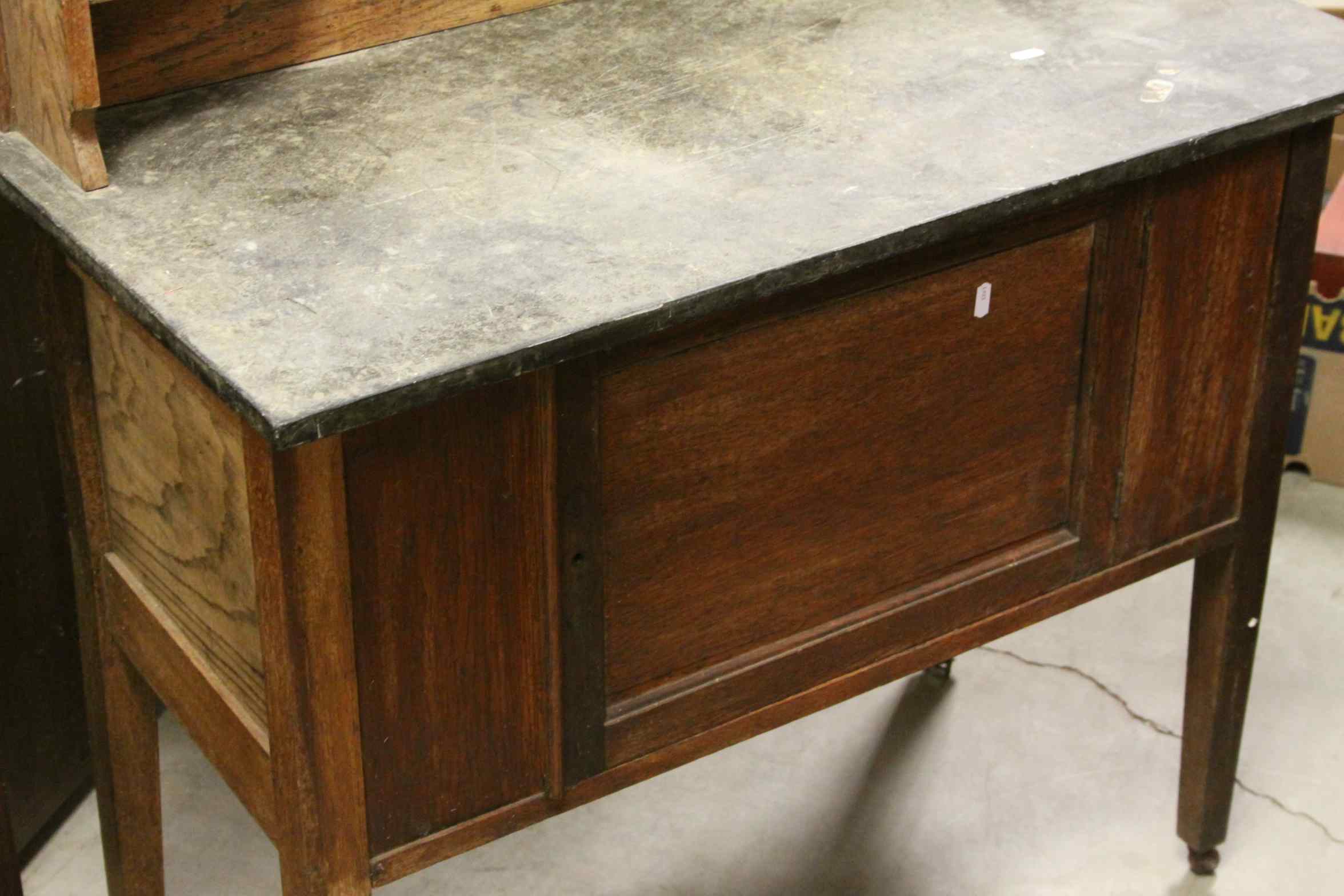 Late Victorian Oak Washstand with Green Tiled Back and Slate Top, 92cms wide x 115cms high - Image 3 of 3