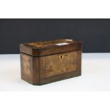 19th Century Oak veneer twin compartment Tea Caddy with Marquetry inlay & Tunbridge decoration to