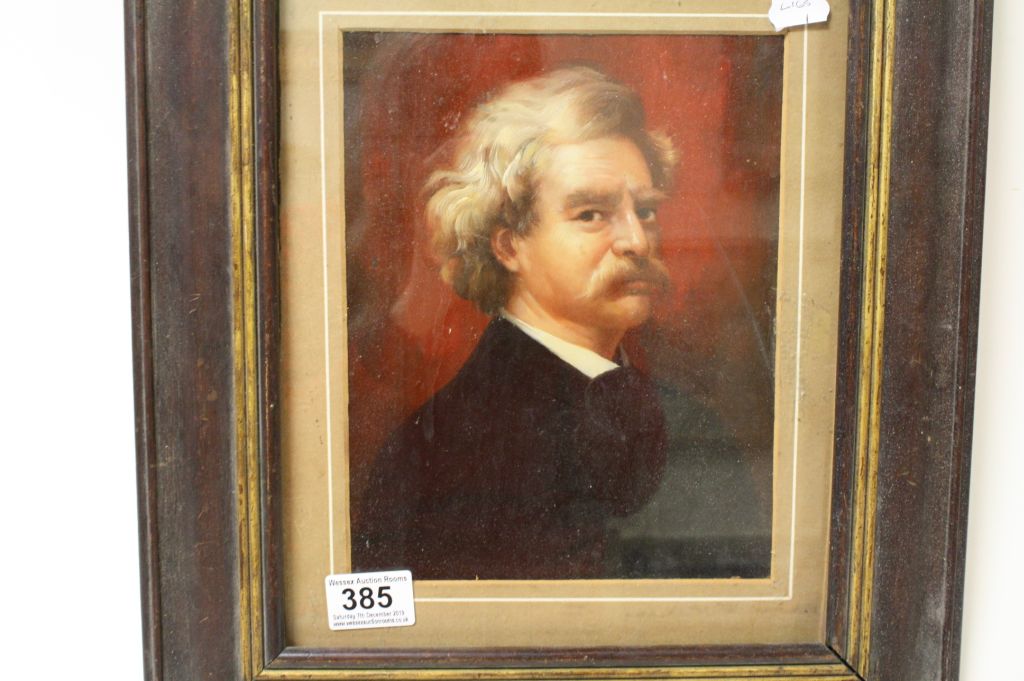 Framed oil painting portrait of American author Mark Twain - Image 3 of 3