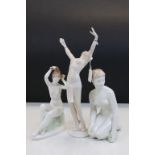 Three vintage Continental ceramic figurines of Nude females, the tallest approx 36cm